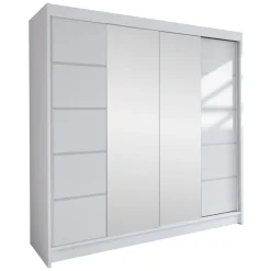 Garnero Arredamenti Armadio Ante Scorrevoli-Armadio 180x215h cm 2 ante scorrevoli con specchio centrale bianco opaco Karl