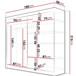 Garnero Arredamenti Armadio Ante Scorrevoli-Armadio 180x215h cm 2 ante scorrevoli con specchio centrale bianco opaco Karl