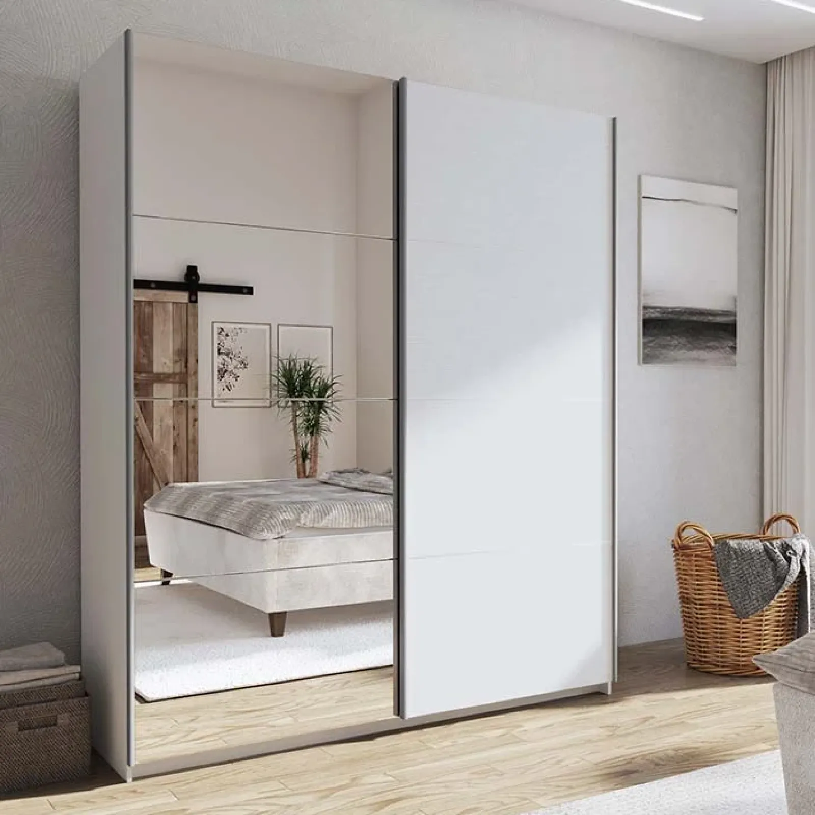 Garnero Arredamenti Armadio Ante A Specchio|Armadio Ante Scorrevoli-Armadio 180x219h cm 2 ante scorrevoli moderno  Caracas Bianco Frassinato