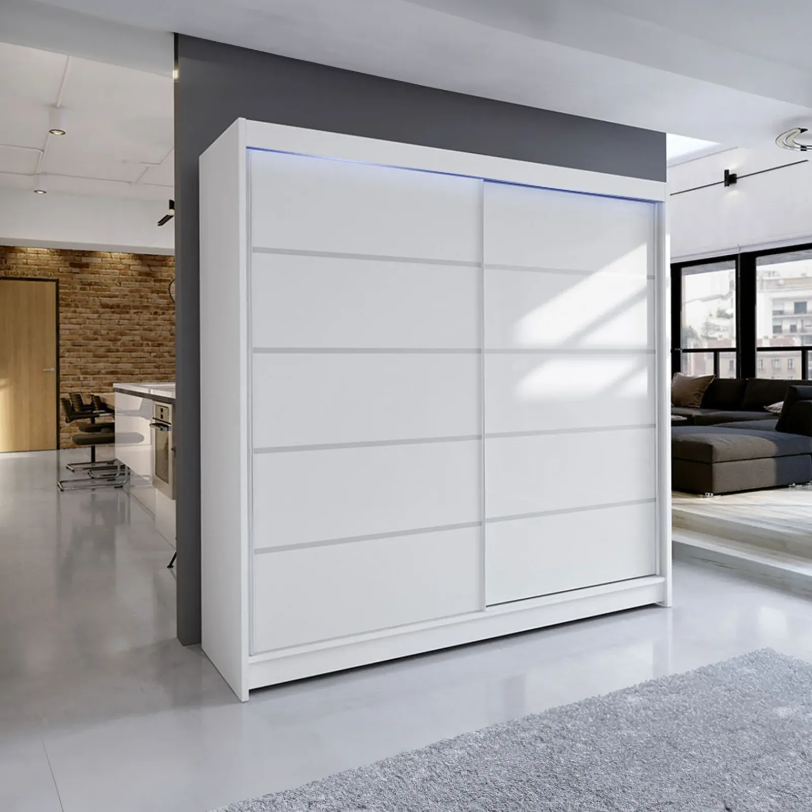 Garnero Arredamenti Armadio Ante Scorrevoli|Guardaroba-Armadio 180x215h cm 2 ante scorrevoli bianco opaco Karl