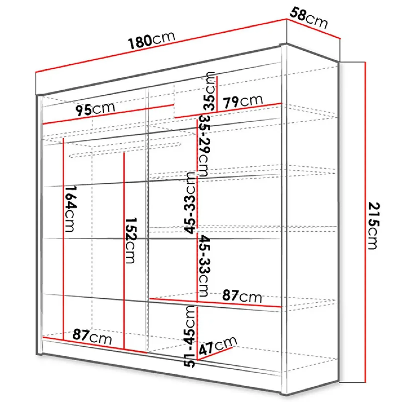 Garnero Arredamenti Armadio Ante Scorrevoli|Guardaroba-Armadio 180x215h cm 2 ante scorrevoli bianco opaco Karl