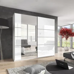 Garnero Arredamenti Armadio Ante Scorrevoli|Armadio Ante A Specchio-Armadio 200x210h cm 2 ante scorrevoli con specchio bianco lucido Marcus Gihome®
