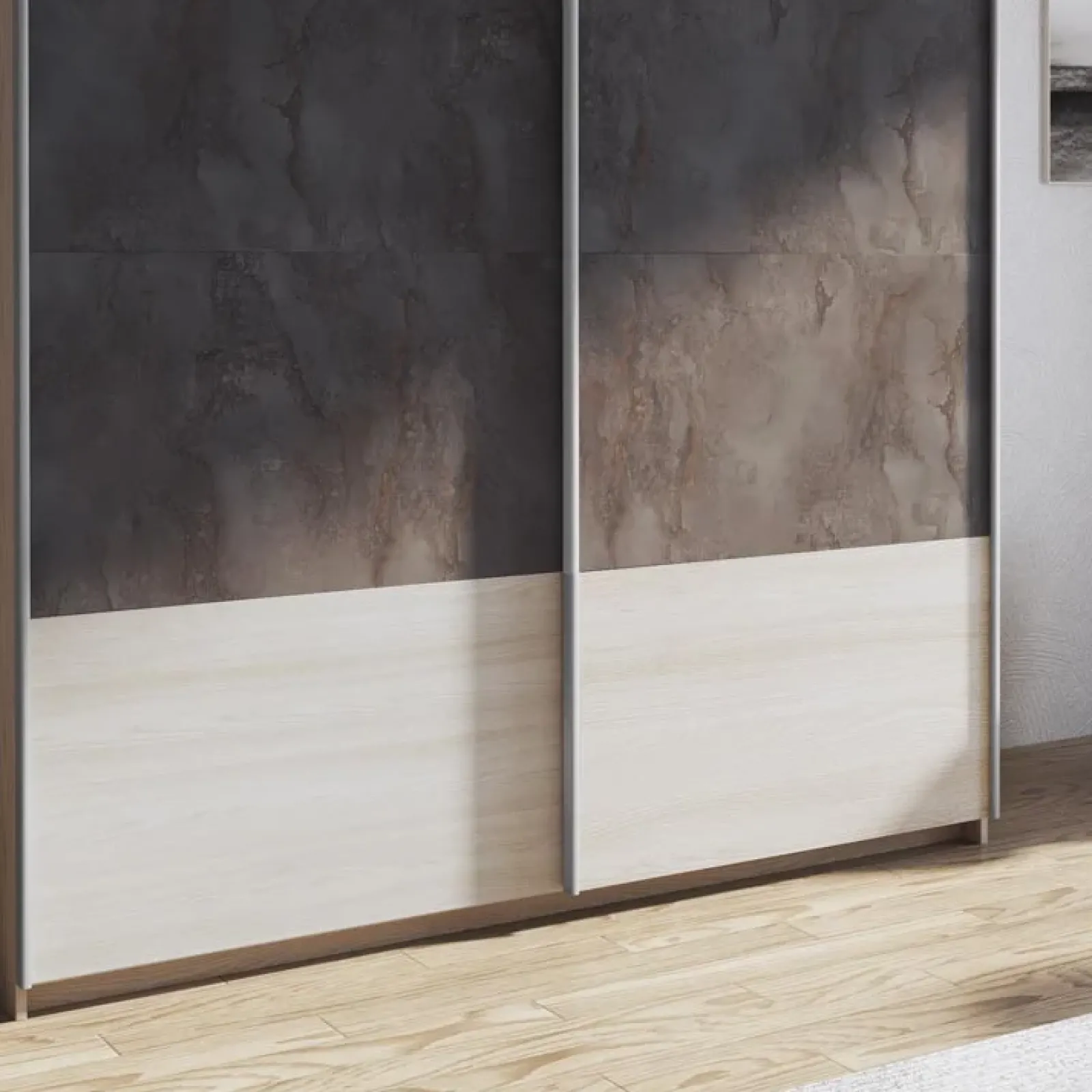 Garnero Arredamenti Armadio Ante Scorrevoli|Guardaroba-Armadio 180x219h cm 2 ante scorrevoli rovere chiaro ossido Mosca Rovere - Ossido