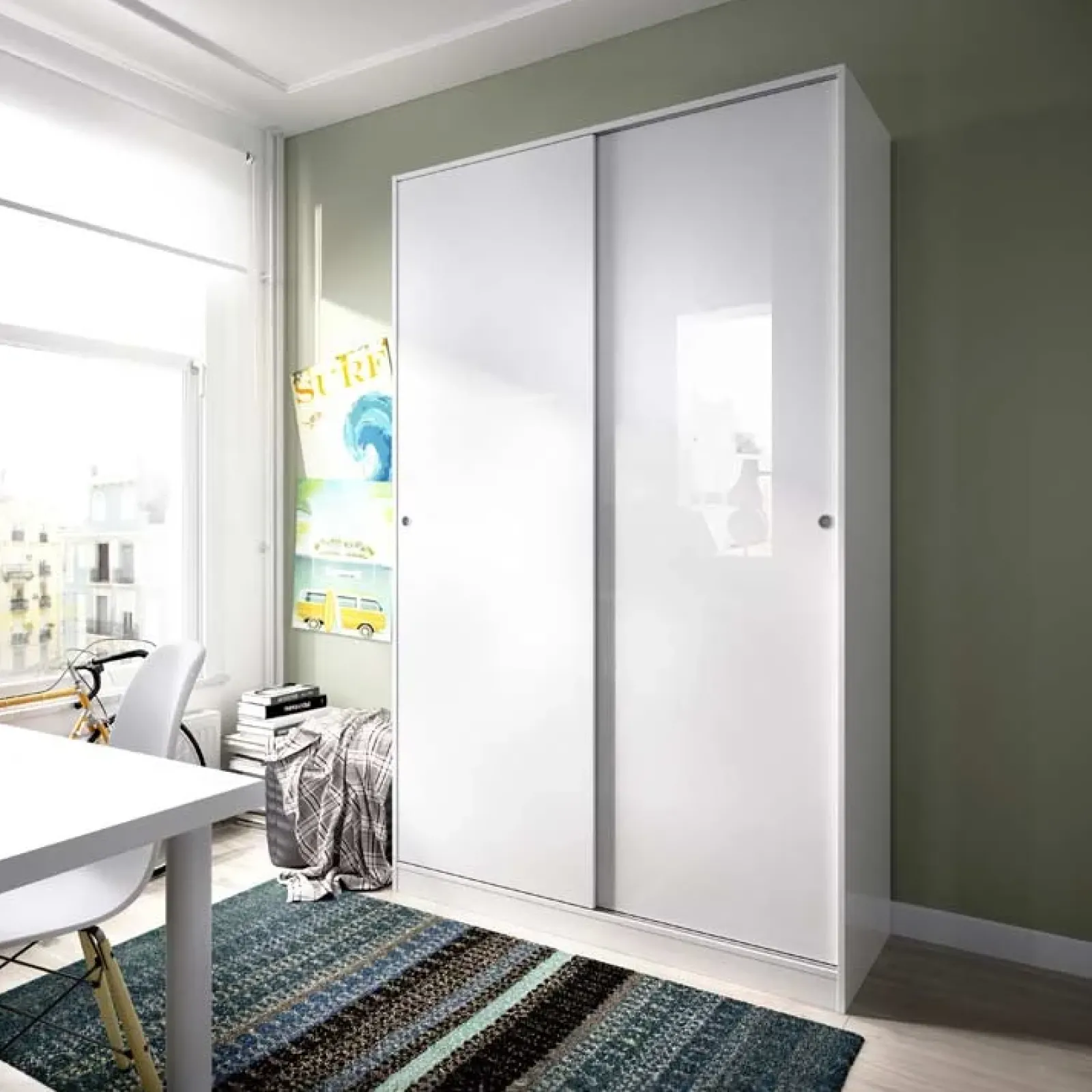 Garnero Arredamenti Armadio Cameretta|Armadio Ante Scorrevoli-Armadio 120x204h cm 2 ante scorrevoli Royal Bianco Lucido