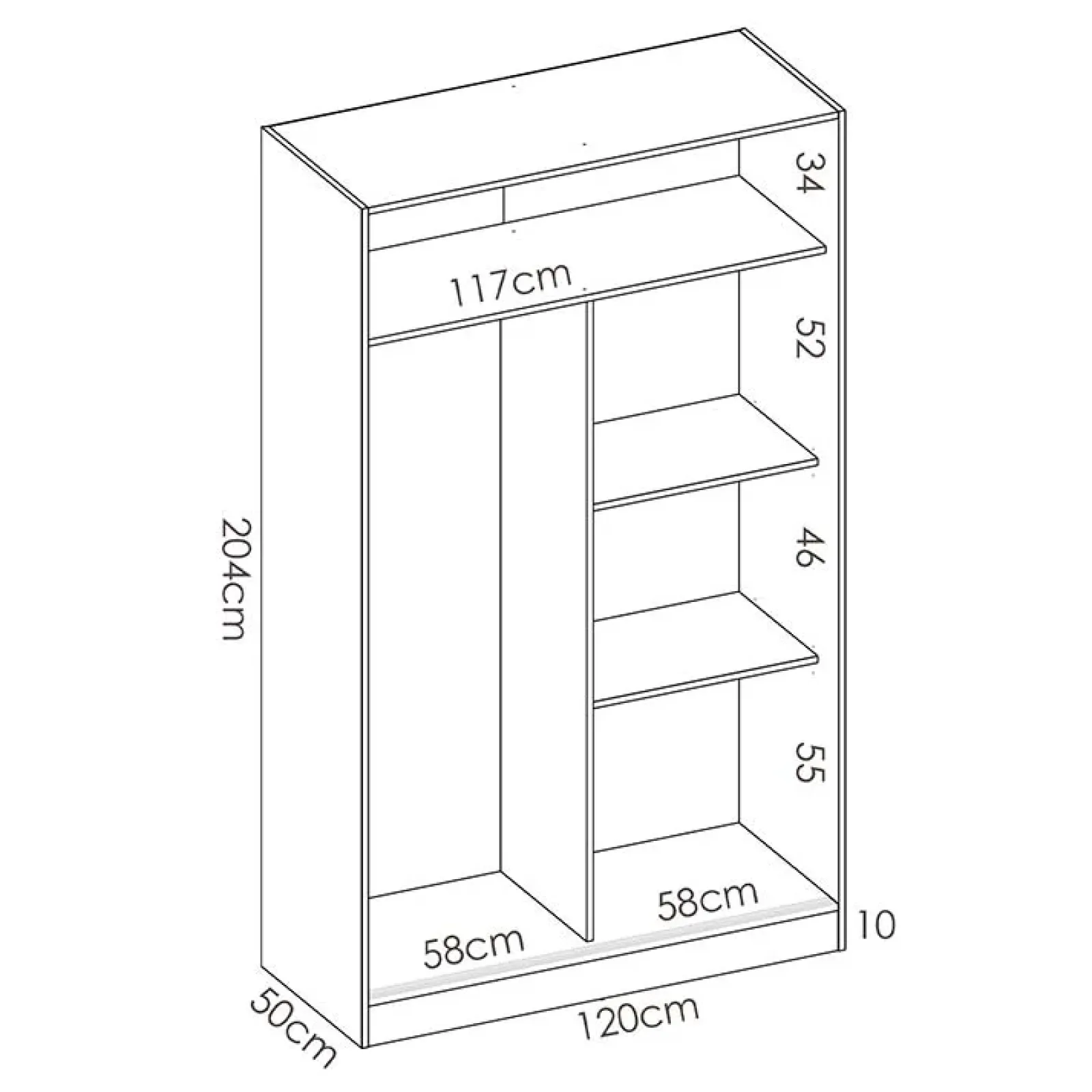 Garnero Arredamenti Armadio Cameretta|Armadio Ante Scorrevoli-Armadio 120x204h cm 2 ante scorrevoli Royal Bianco Lucido
