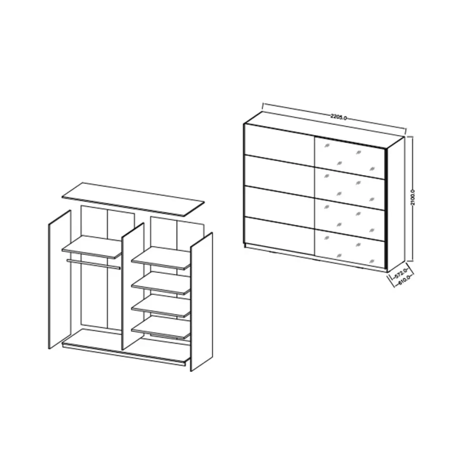 Garnero Arredamenti Armadio Ante A Specchio|Armadio Ante Scorrevoli-Armadio 221x210h cm 2 ante scorrevoli rovere bianco Copenhagen