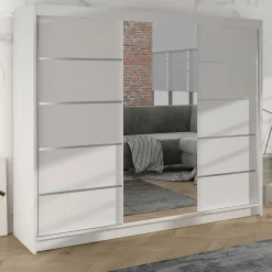 Garnero Arredamenti Armadio Ante Scorrevoli-Armadio 200x215h cm 2 ante scorrevoli con specchio Silven Bianco Opaco