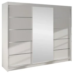 Garnero Arredamenti Armadio Ante Scorrevoli-Armadio 200x215h cm 2 ante scorrevoli con specchio Silven Bianco Opaco