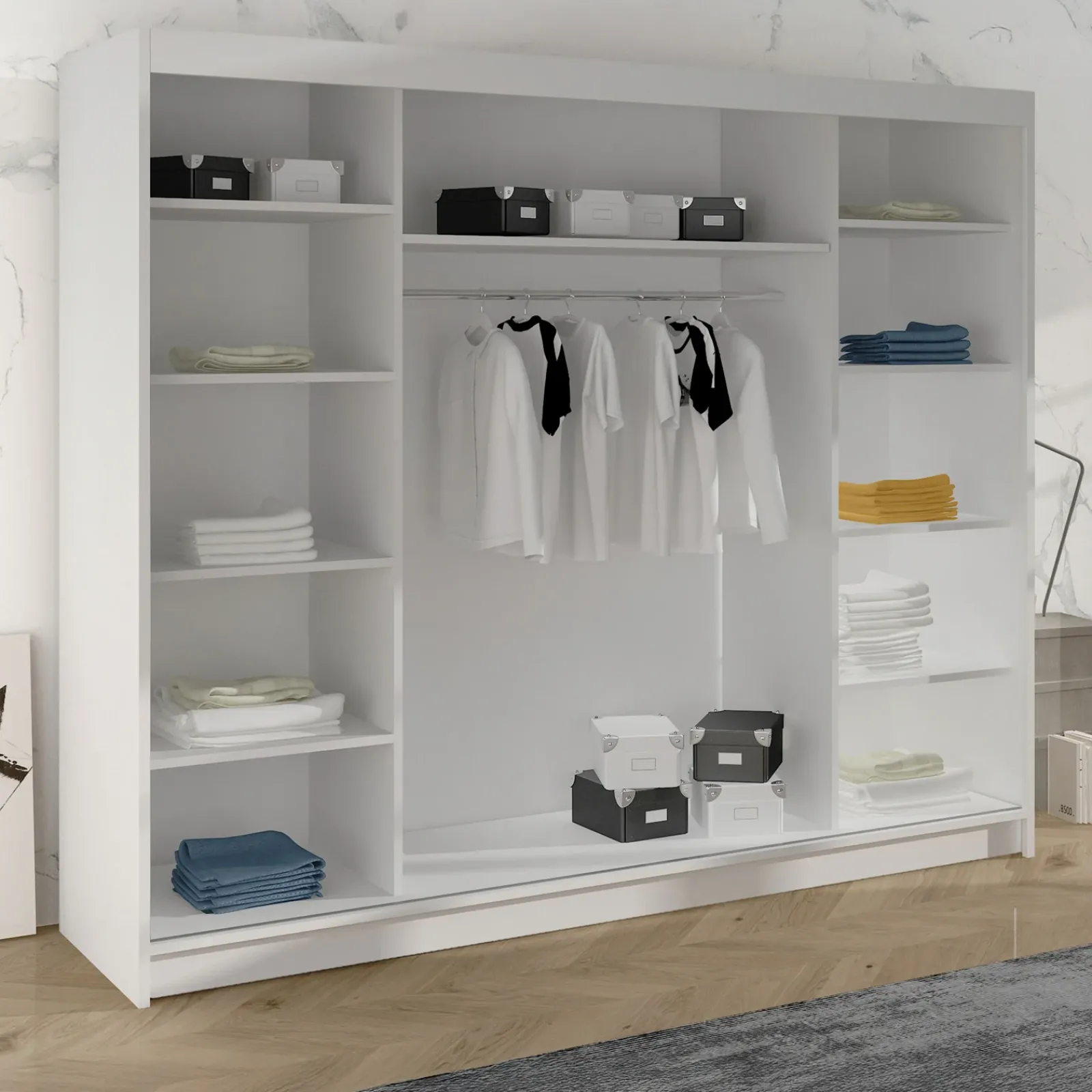 Garnero Arredamenti Armadio Ante Scorrevoli-Armadio 200x215h cm 2 ante scorrevoli con specchio Silven Bianco Opaco