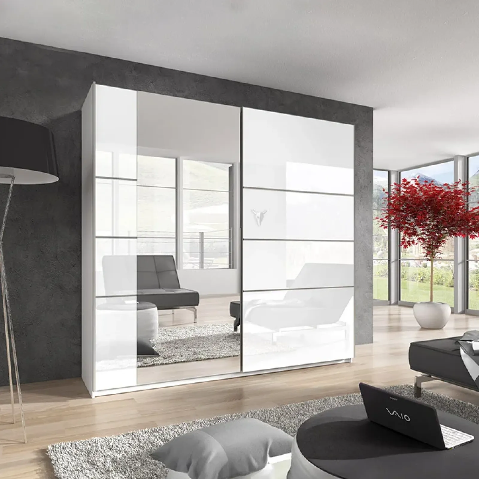 Garnero Arredamenti Armadio Ante A Specchio|Armadio Ante Scorrevoli-Armadio 221x210h cm 2 ante scorrevoli con specchio bianco lucido Marcus Gihome®