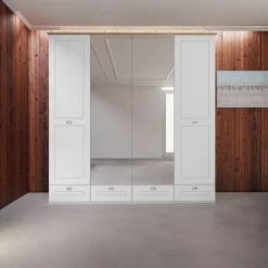 Garnero Arredamenti Armadio Ante A Specchio|Armadio Ante Battenti-Armadio 203x205h cm 4 ante specchi 4 cassetti bianco opaco Loira