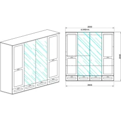 Garnero Arredamenti Armadio Ante A Specchio|Armadio Ante Battenti-Armadio 203x205h cm 4 ante specchi 4 cassetti bianco opaco Loira