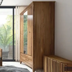 Garnero Arredamenti Armadio Ante A Specchio|Armadio Ante Battenti-Armadio 144x202h cm 3 ante specchio rovere scuro Lucca