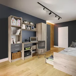Garnero Arredamenti Armadio Cameretta-Armadio 220x180h cm cameretta con scrivania e libreria rovere grigio antracite Alex Gihome® Antracite - Rovere