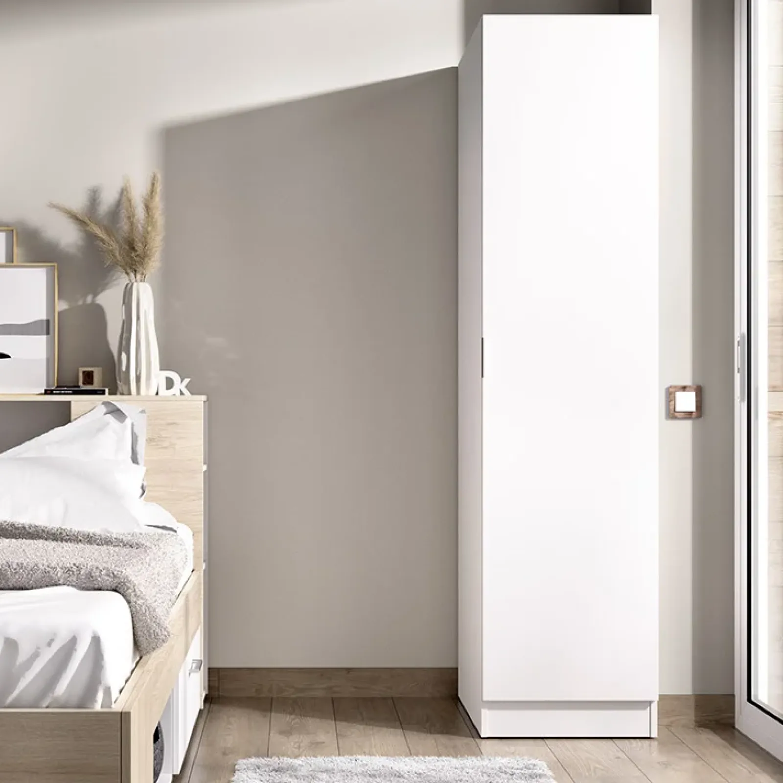 Garnero Arredamenti Armadio Ante Battenti|Guardaroba-Armadio 41x184h cm con barra appendiabiti legno bianco Juan Bianco Opaco