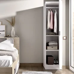 Garnero Arredamenti Armadio Ante Battenti|Guardaroba-Armadio 41x184h cm con barra appendiabiti legno bianco Juan Bianco Opaco