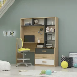 Garnero Arredamenti Scrivanie Per Ragazzi|Armadio Cameretta-Armadio 210x190h cm con scrivania rovere antracite bianco Chiaretto