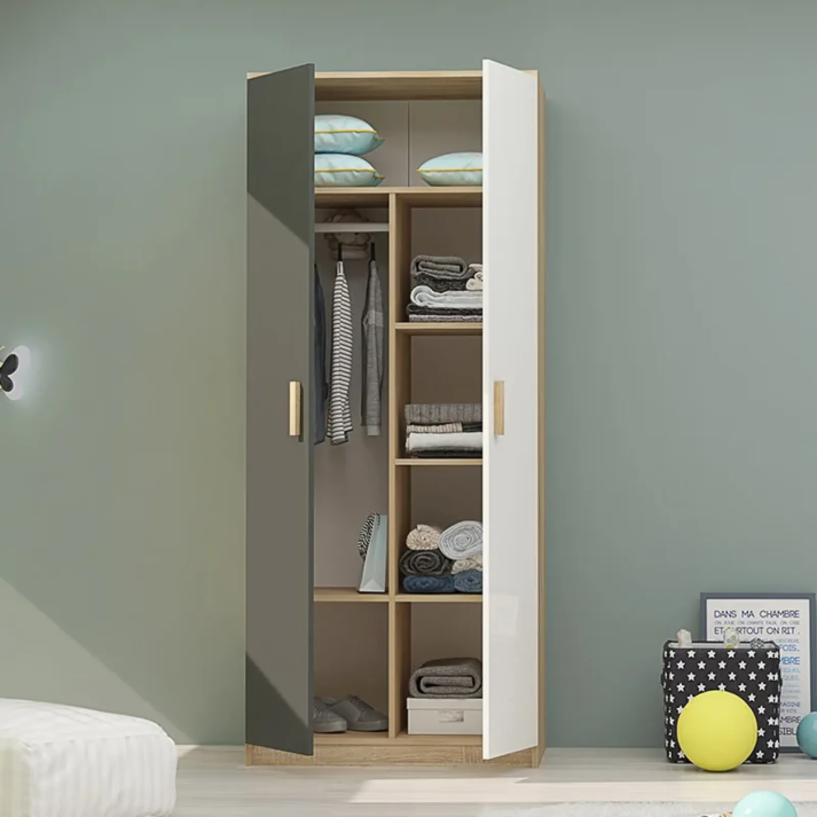 Garnero Arredamenti Scrivanie Per Ragazzi|Armadio Cameretta-Armadio 210x190h cm con scrivania rovere antracite bianco Chiaretto