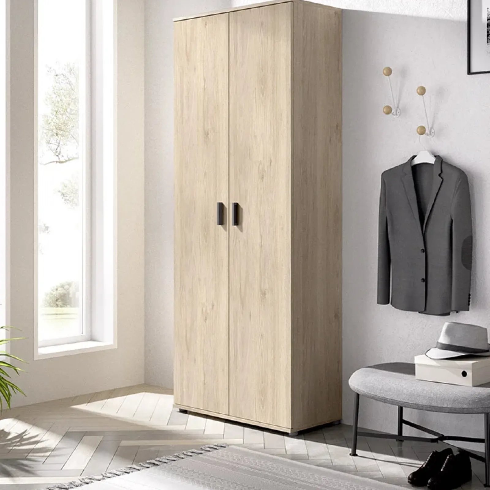 Garnero Arredamenti Armadio Ante Battenti|Mobili Multiuso-Armadio 78x190h cm due ante con ripiani multiuso vano porta scope legno Ander