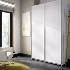Garnero Arredamenti Armadio Ante Scorrevoli|Guardaroba-Armadio 120x204h cm due ante scorrevoli bianco Daniel