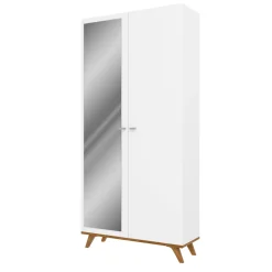 Garnero Arredamenti Armadi E Madie Ingresso|Armadi Soggiorno-Armadio 90x190h cm soggiorno 2 ante con specchio bianco rovere Clea