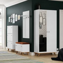 Garnero Arredamenti Armadi E Madie Ingresso|Armadi Soggiorno-Armadio 90x190h cm soggiorno 2 ante con specchio bianco rovere Clea