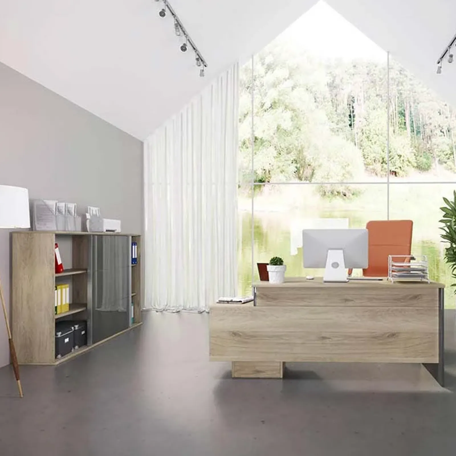 Garnero Arredamenti Arredo Ufficio Completo-Arredo ufficio completo moderno rovere antracite lucido Time 7