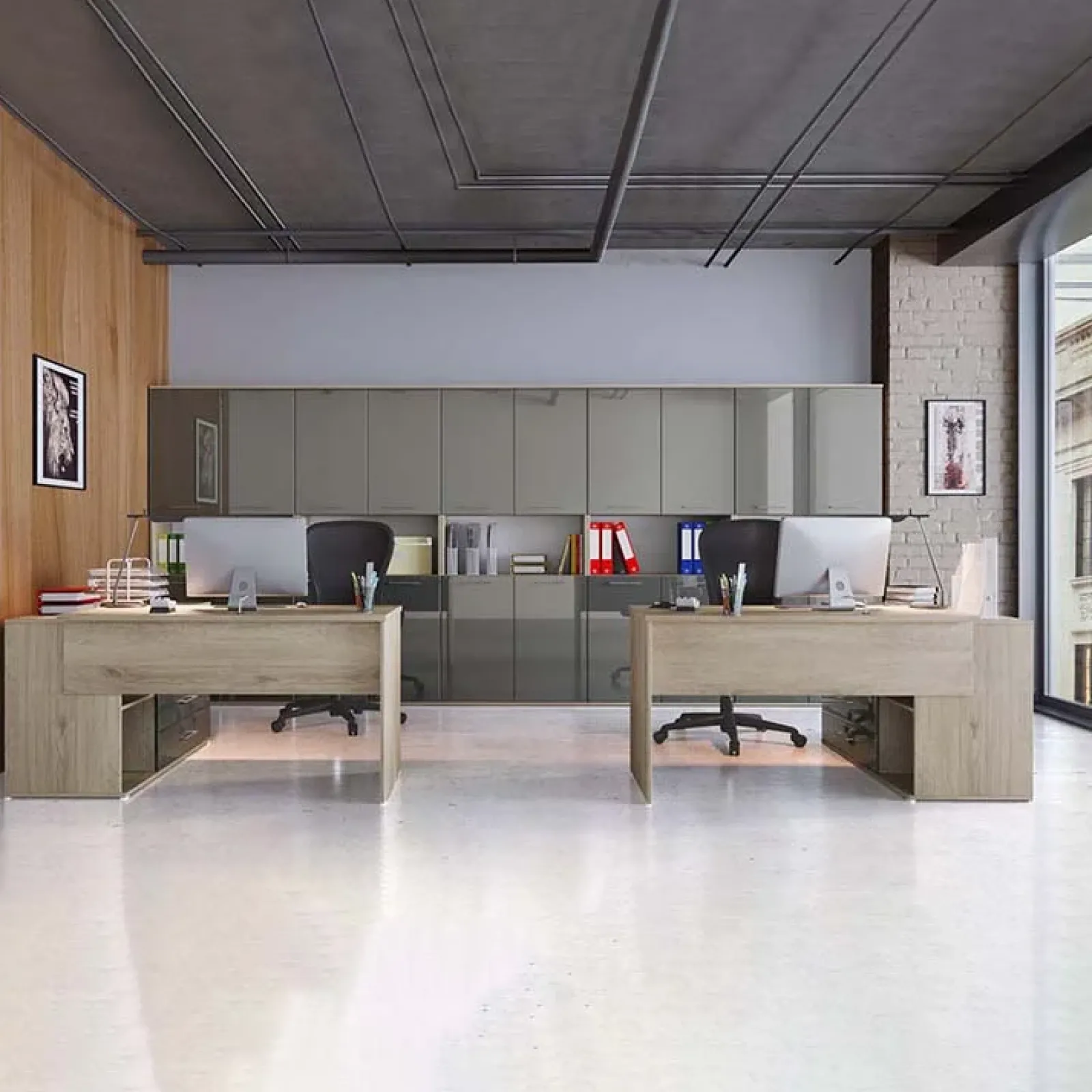 Garnero Arredamenti Arredo Ufficio Completo-Arredo ufficio completo moderno rovere antracite lucido Time 22