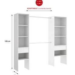 Garnero Arredamenti Cabine Armadio-Cabina armadio 200x185h cm 10 ripiani 2 cassetti allungabile bianco Martin