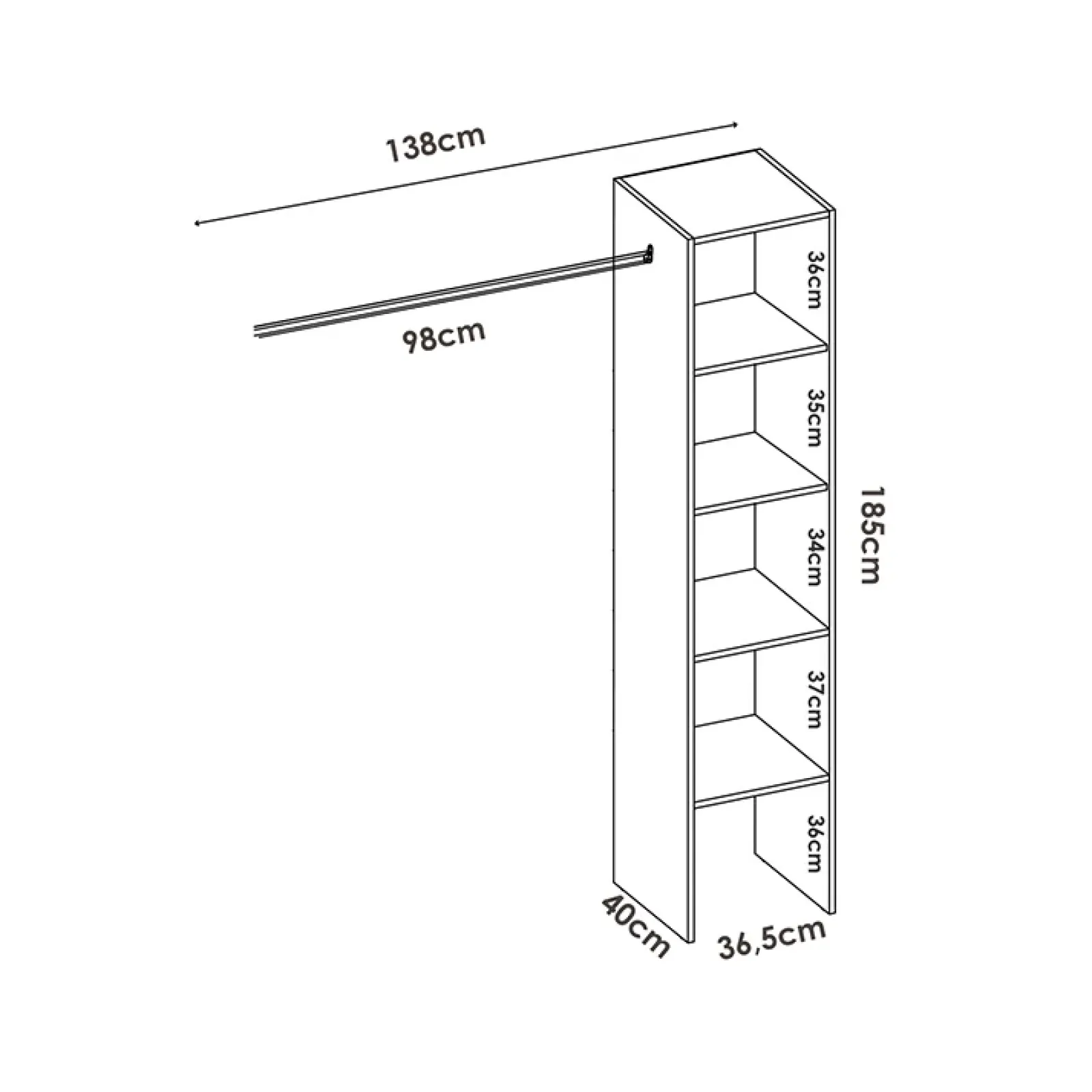 Garnero Arredamenti Cabine Armadio-Cabina armadio 138x185h cm 4 ripiani con appendiabiti rovere noce Fernando Rovere Rustico