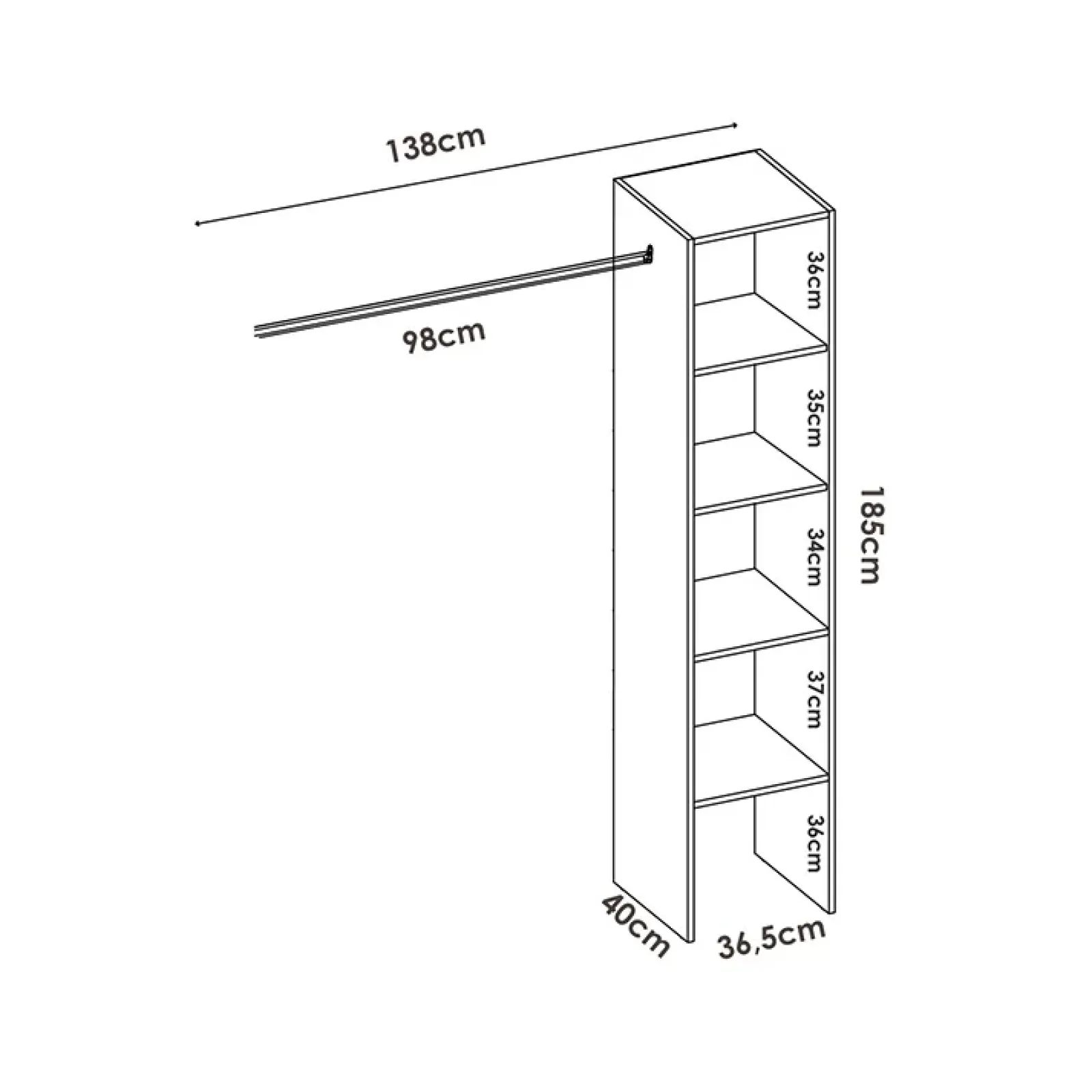 Garnero Arredamenti Cabine Armadio-Cabina armadio 138x185h cm 4 ripiani con appendiabiti bianco Fernando Bianco Opaco