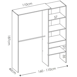 Garnero Arredamenti Cabine Armadio-Cabina armadio 160x187h cm allungabile moderno aperto bianco Mobik Bianco Opaco