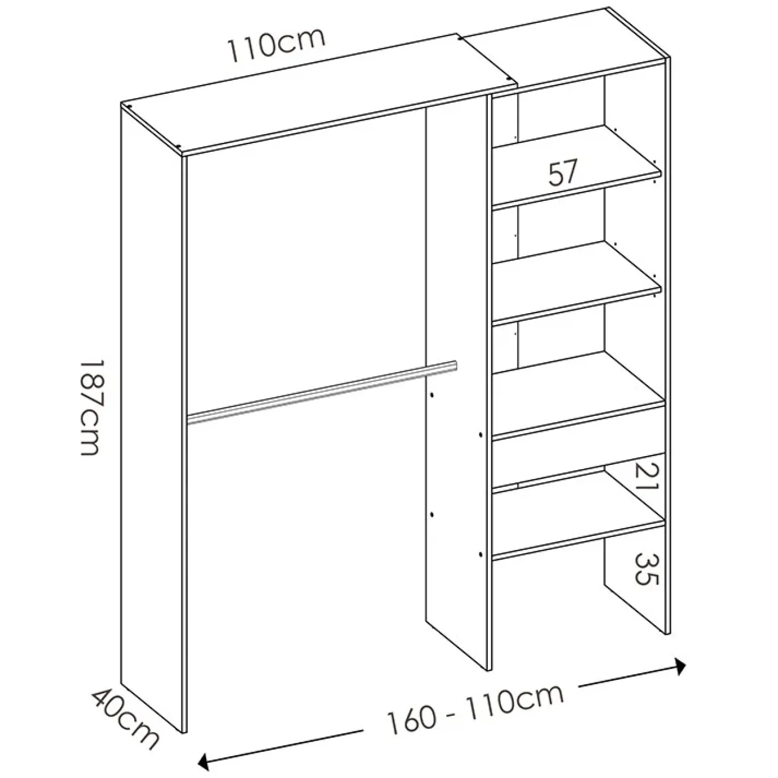Garnero Arredamenti Cabine Armadio-Cabina armadio 160x187h cm allungabile moderno aperto bianco Mobik Bianco Opaco