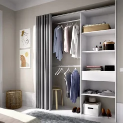 Garnero Arredamenti Cabine Armadio-Cabina armadio 160x205h cm allungabile moderno aperto con tenda bianco Gover Bianco Opaco