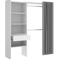 Garnero Arredamenti Cabine Armadio-Cabina armadio 160x205h cm allungabile moderno aperto con tenda bianco Gover Bianco Opaco
