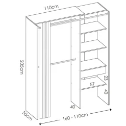 Garnero Arredamenti Cabine Armadio-Cabina armadio 160x205h cm allungabile moderno aperto con tenda bianco Gover Bianco Opaco