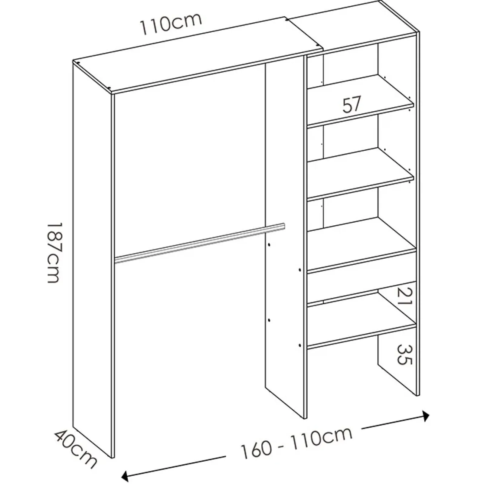 Garnero Arredamenti Cabine Armadio-Cabina armadio 160x187h cm allungabile moderno aperto Mobik Rovere
