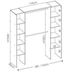 Garnero Arredamenti Cabine Armadio-Cabina armadio 180x205h cm allungabile moderno aperto con tenda rovere grafite Simpli Rovere - Antracite