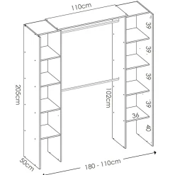 Garnero Arredamenti Cabine Armadio-Cabina armadio 180x205h cm allungabile moderno aperto con tenda bianco Simpli Bianco Opaco