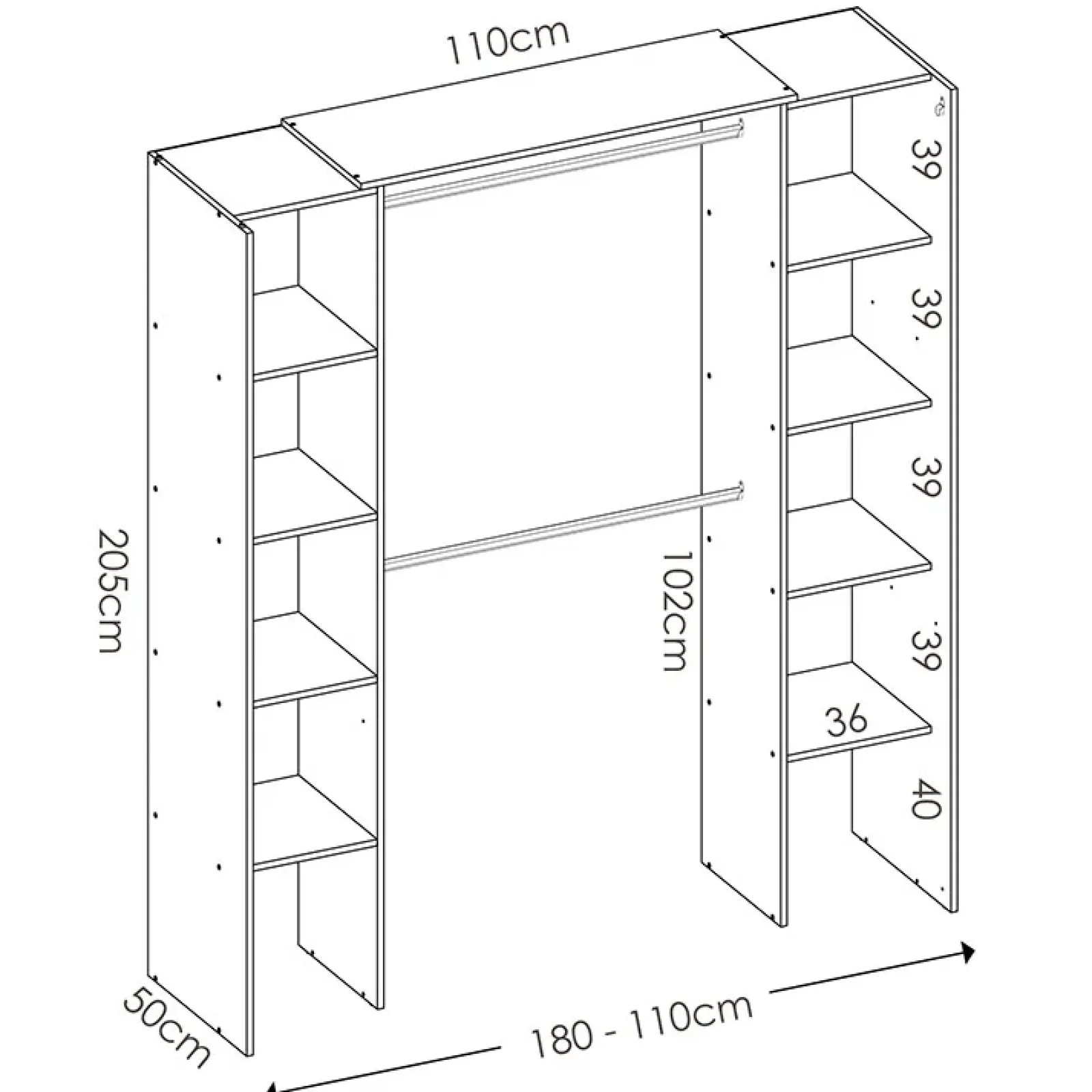 Garnero Arredamenti Cabine Armadio-Cabina armadio 180x205h cm allungabile moderno aperto con tenda bianco Simpli Bianco Opaco