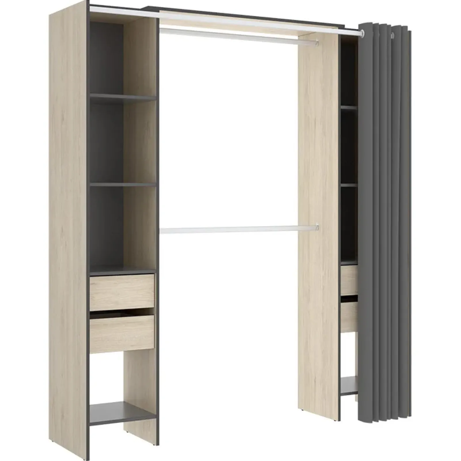 Garnero Arredamenti Cabine Armadio-Cabina armadio 179x205h cm con cassetti moderno aperto rovere e grafite Loder