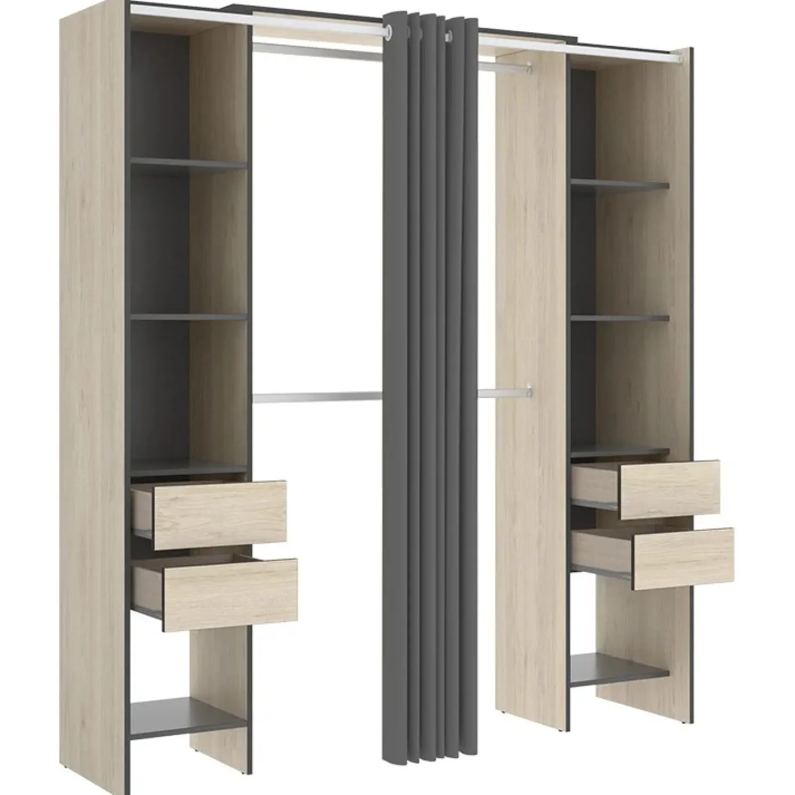 Garnero Arredamenti Cabine Armadio-Cabina armadio 179x205h cm con cassetti moderno aperto rovere e grafite Loder