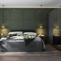 Garnero Arredamenti Camere Da Letto Complete|Camera Da Letto Completa-Camera completa con 2 comodini e armadio Cortina Gihome® Ossido