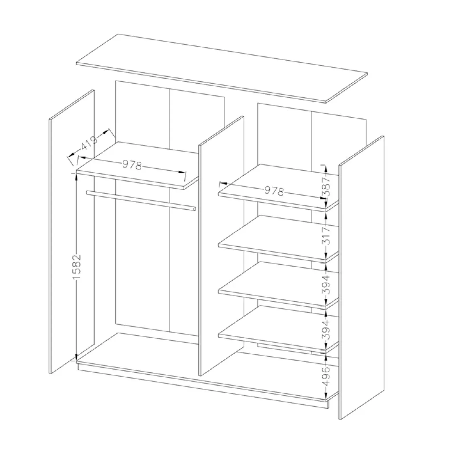 Garnero Arredamenti Camere Da Letto Complete|Camera Da Letto Completa-Camera completa con 2 comodini e armadio Cortina Gihome® Ossido