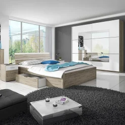 Garnero Arredamenti Camere Da Letto Complete|Camera Da Letto Completa-Camera completa con letto matrimoniale 160x200cm rovere natura bianco Copenhagen