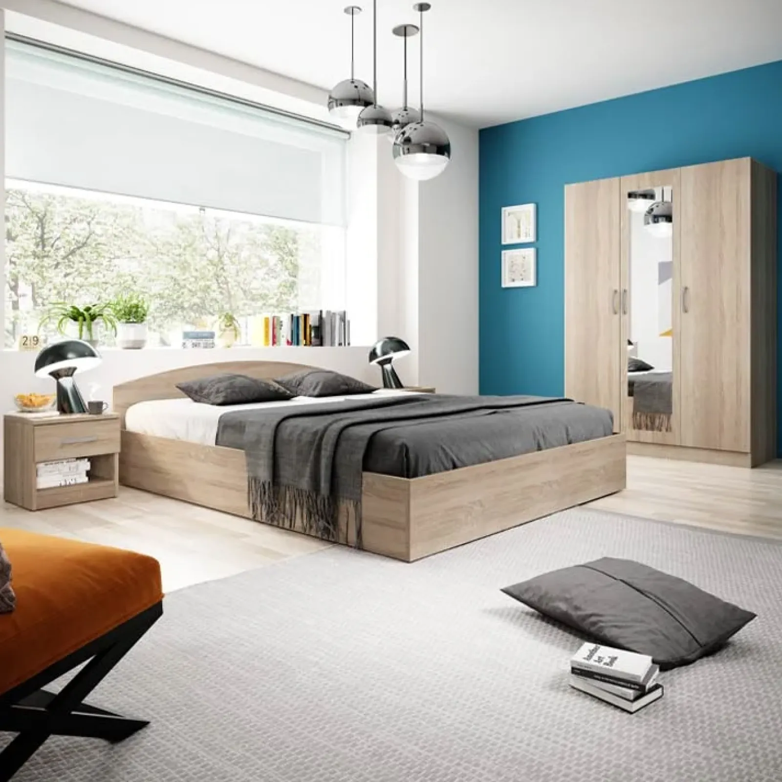 Garnero Arredamenti Camere Da Letto Complete|Camera Da Letto Completa-Camera completa matrimoniale moderna Sorrento Rovere