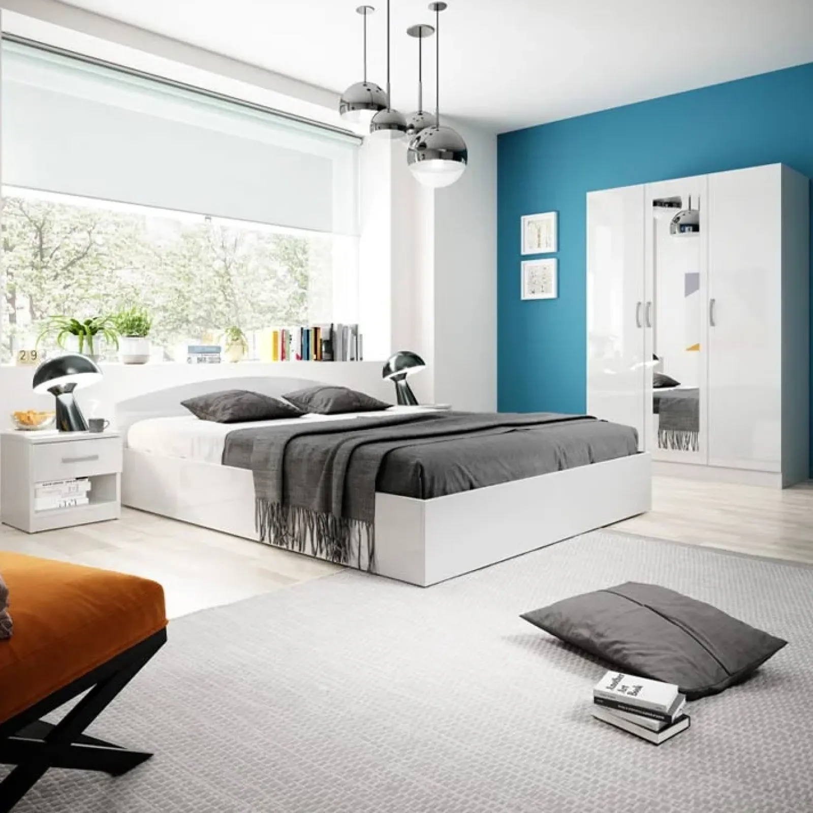 Garnero Arredamenti Camere Da Letto Complete|Camera Da Letto Completa-Camera completa matrimoniale moderna Sorrento Bianco Lucido