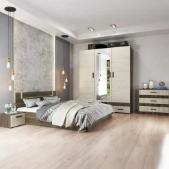 Garnero Arredamenti Camere Da Letto Complete|Camera Da Letto Completa-Camera completa matrimoniale con comò moderna rovere scuro-chiaro Rovigo