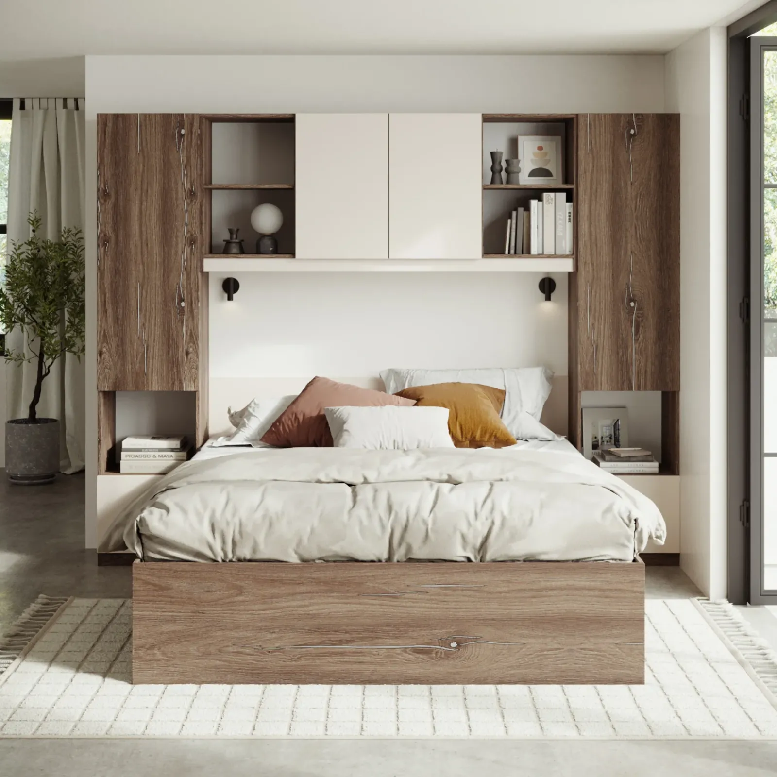 Garnero Arredamenti Camere Da Letto Complete|Camera Da Letto Completa-Camera da letto a ponte completa matrimoniale panna quercia Lullaby Beige - Noce