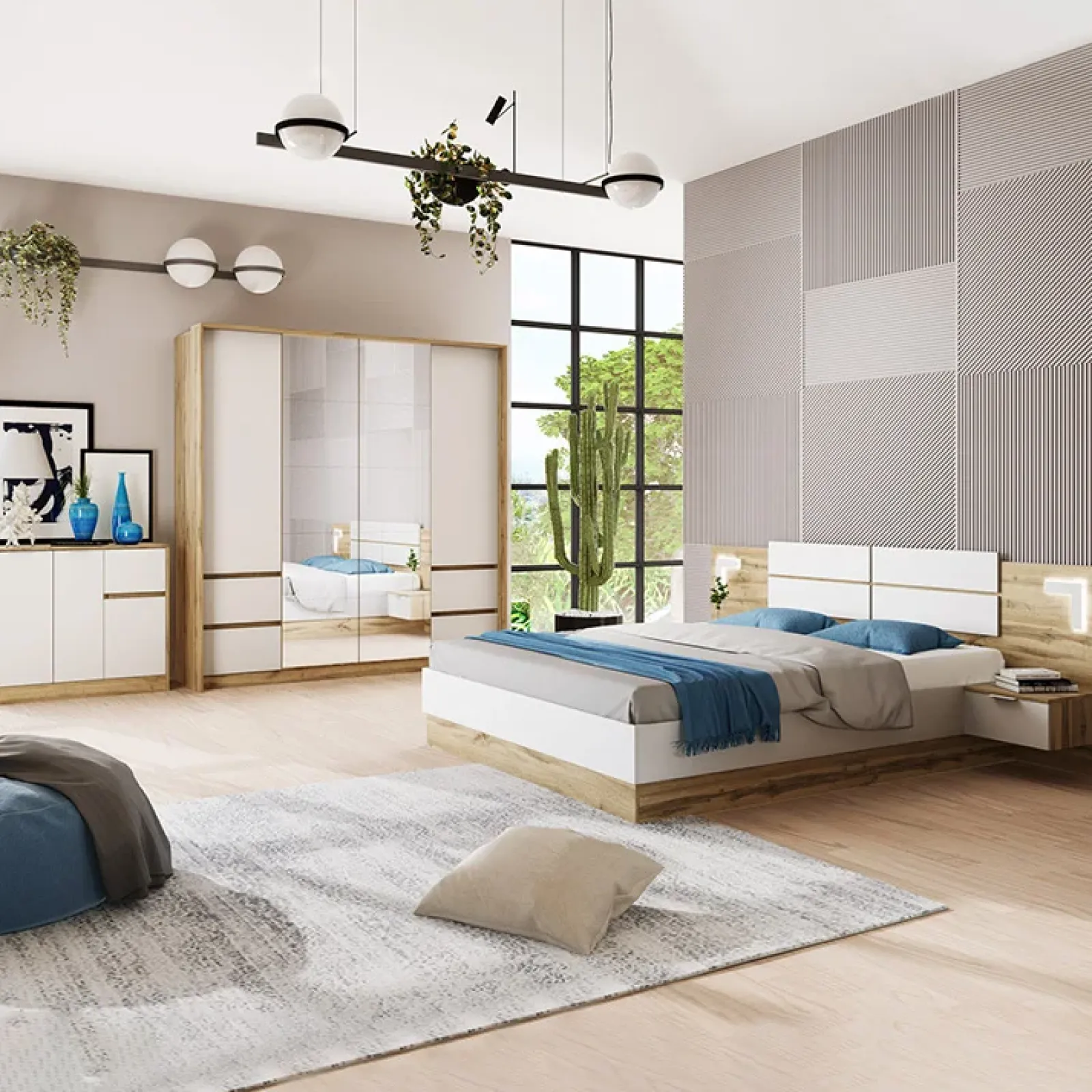 Garnero Arredamenti Camere Da Letto Complete|Camera Da Letto Completa-Camera da letto completa matrimoniale quercia bianco opaco Volga